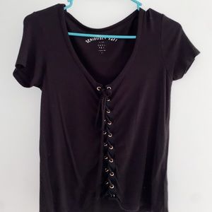 Aeropostale soft girl tee black tie up tee shirt